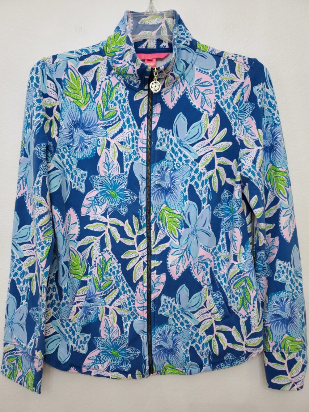 Lilly Pulitzer Leona Zip Up UPF50 Jacket Macaw Blue Tell Me About It